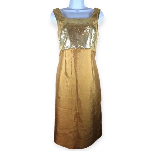 NWOT Talbots gold bronze sequined silk shift dress Womens 12 - Picture 3 of 9